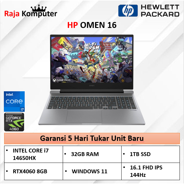 LAPTOP HP OMEN 16 I7 14650HX RTX4060 8GB/ 32GB 1TB W11 16.1FHD IPS 144HZ
