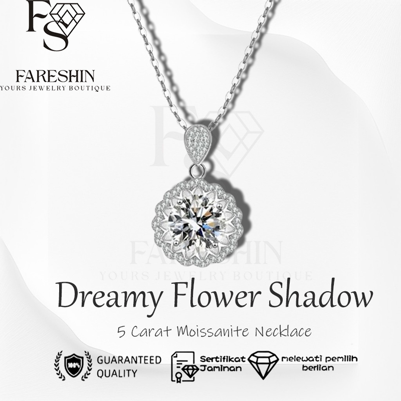 Fareshin Kalung Wanita Moissanite GRA Dreamy Flower Shadow Necklace