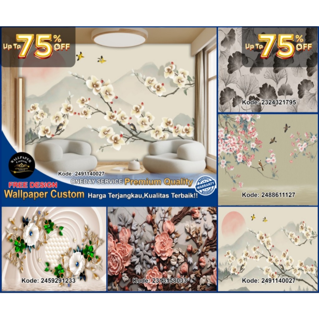 Wallpaper & Wallstiker Custom 3D Tema Bunga | Flowers | Wallpaper Custom | Wallpaper Dinding | Wallp