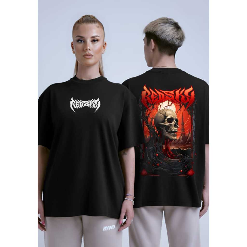 Kaos Oversize Tengkorak Pria RedSky Baju Kaos Distro Tengkorak Unisex Pria Wanita Ronwe Store