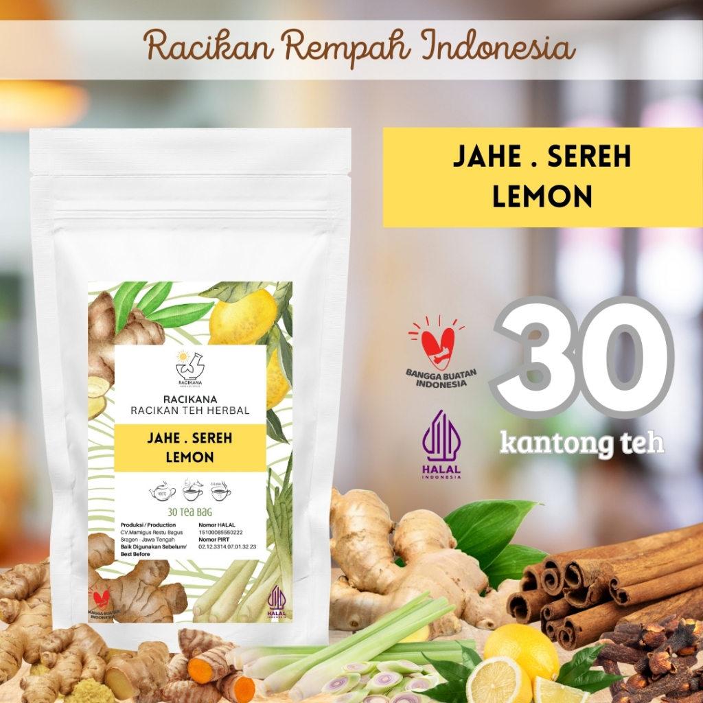 

TEH JAHE LEMON SEREH SERAI CELUP / Ginger Lemon Lemongrass Tea / Teh Rempah Rimpang / 30 Tea Bag