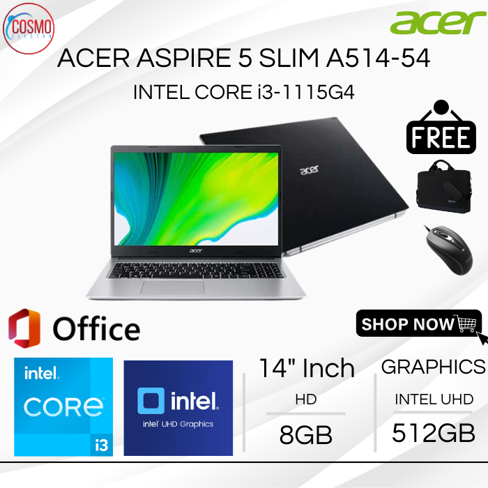 ACER ASPIRE 5 SLIM A514-54 INTEL CORE i3-1115G4 | RAM 8GB SSD 512GB | 14" INCH
