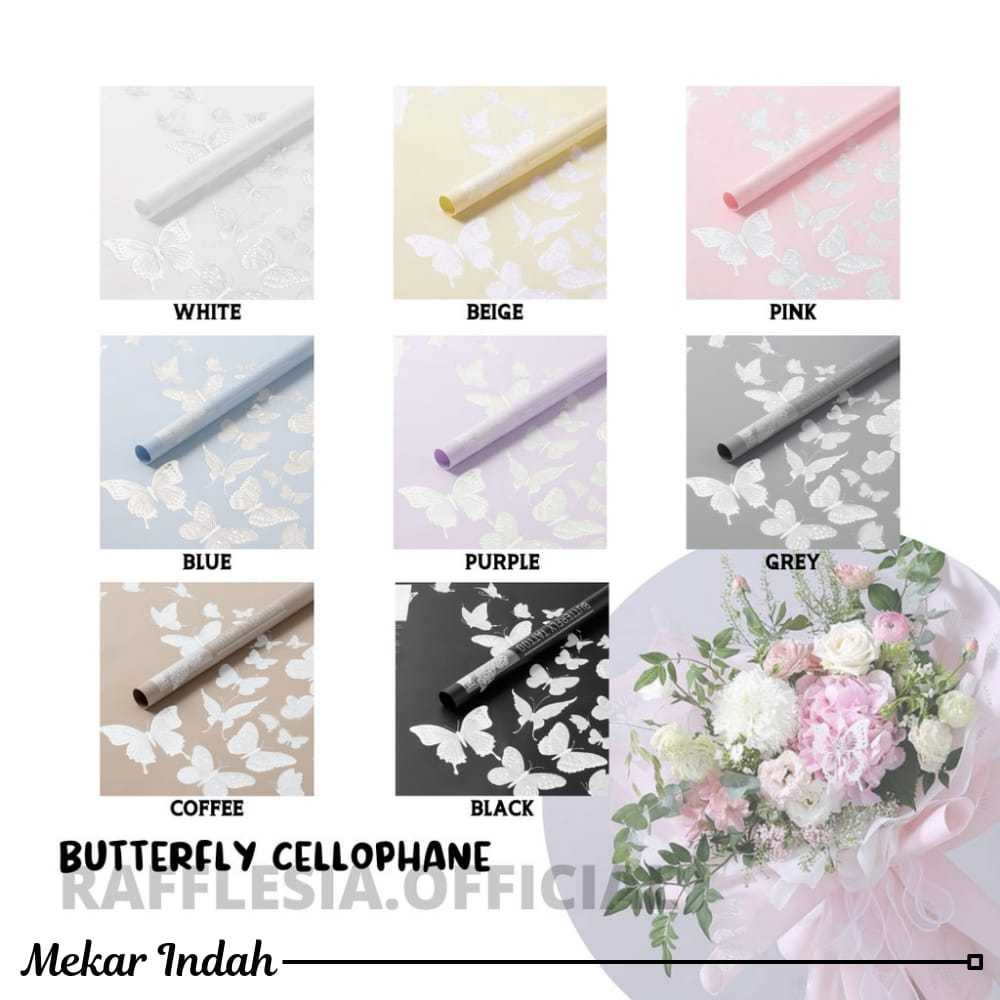 

[5 LEMBAR] BUTTERFLY CELLOPHANE MOTIF KUPU KUPU ECER LEMBARAN KERTAS BUKET BUNGA WRAPPING PAPER