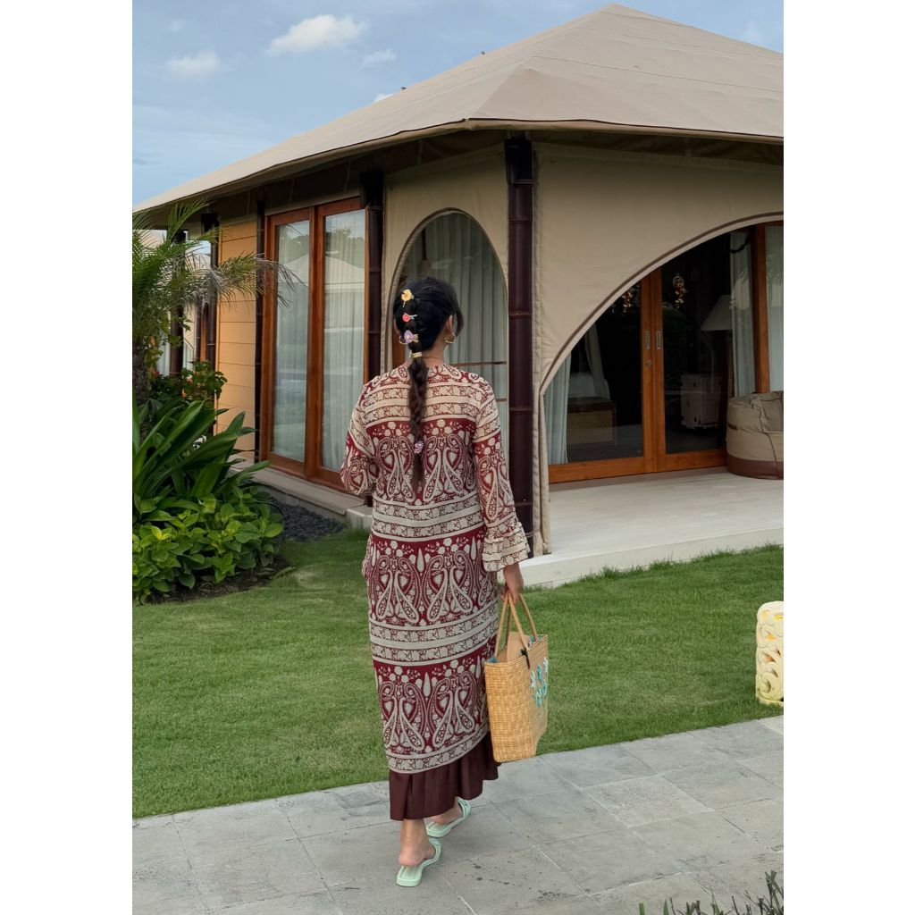 PRELOVED FASHION MUSLIM / OUTER SEE THRU MOTIF MOZAIC / BAJU PANTAI / Baju Batik Wanita Lengan Panja