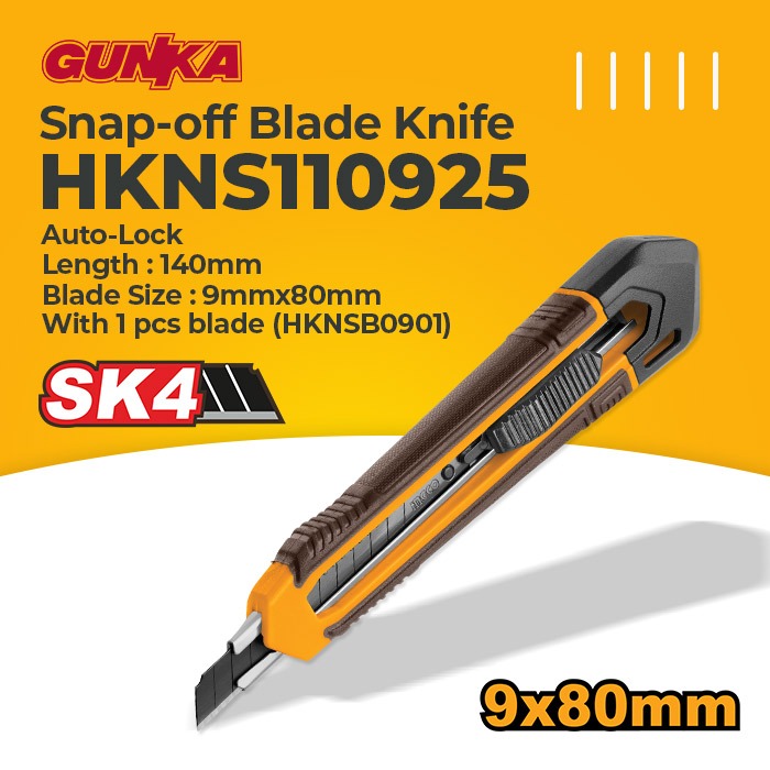 

Snap-Off Blade Knife (9mm SK4) INGCO HKNS110925 Cutter Pisau Auto Lock Potong Alat Anti Selip Memotong Retract Kunci Otomatis