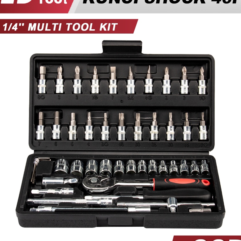 Hemat JLD 46PCS Kunci Shock Motor Lengkap 14 CRV Alat Perbaikan Mobil Ratchet Socket Wrench