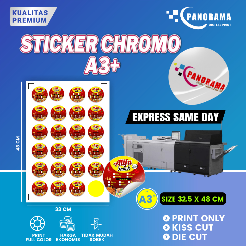 

SEHARI JADI | CETAK STIKER CROMO CUT A3+ MURAH | CETAK STIKER LABEL KEMASAN MAKANAN & MINUMAN