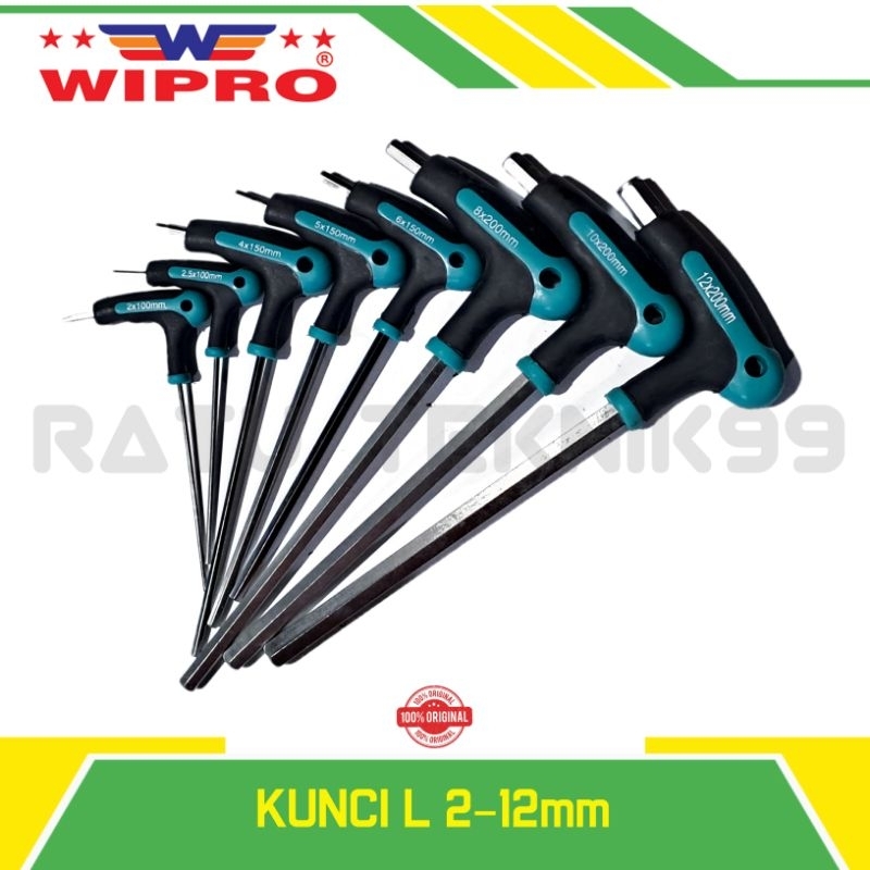 Kunci L WIPRO Model T Ukuran 2x100mm 2,5x100mm 4x150mm 5x150mm 6x150mm 8x200mm 10x200mm 12x200mm T H