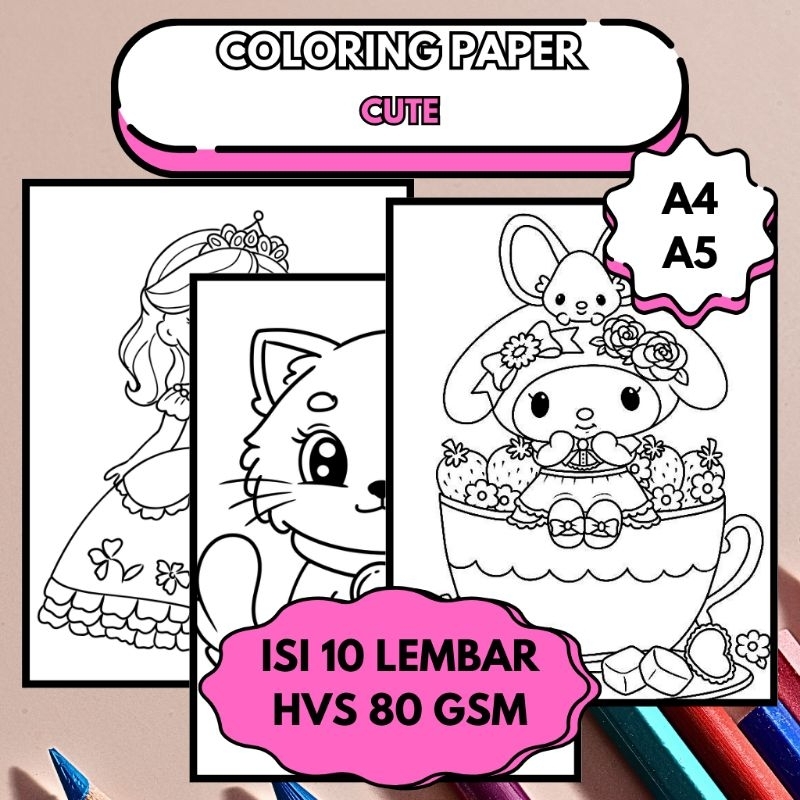 

Lembar Mewarnai isi 10 - Berbagai Variasi | CUTE | HVS 80 gsm A5 A4 | Anak Anak (5+) dan Remaja