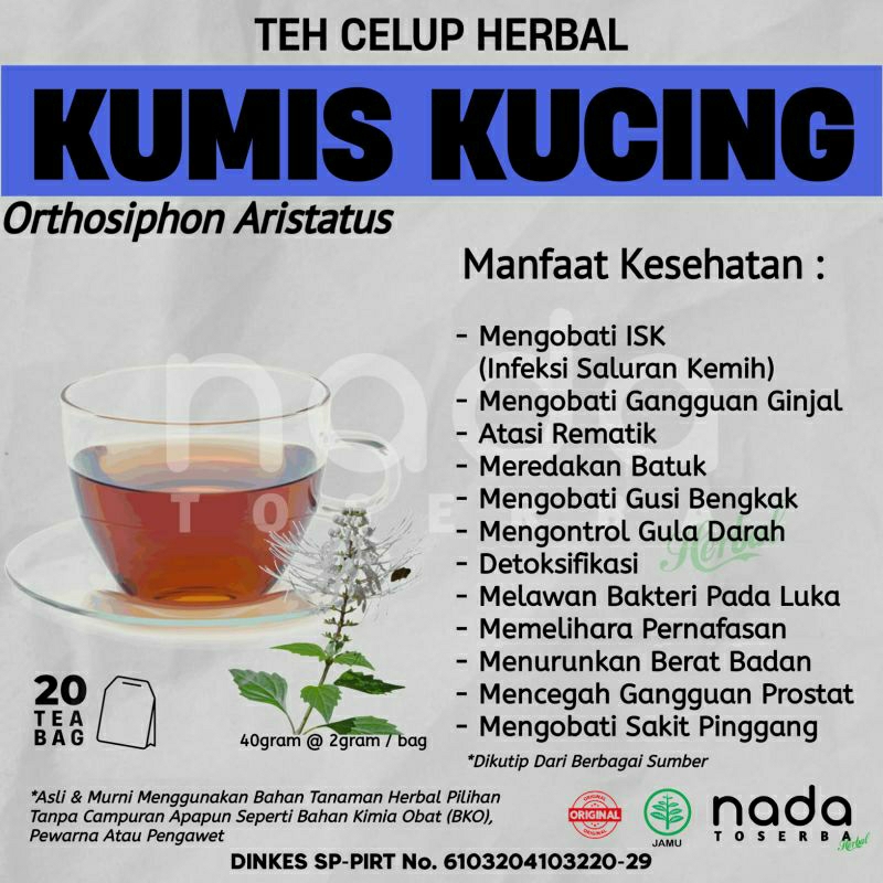 

Teh Celup Herbal KUMIS KUCING Isi 20 Tea Bag | ISK & Batu Ginjal | Orthosiphon Aristatus