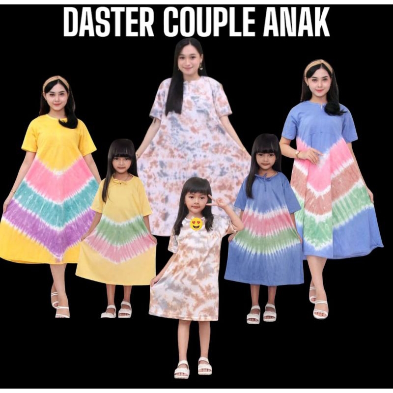 Daster kaos Couple ibu anak Model payung Jumbo busui motif tiedye Lengan pendek cotton combed Daster
