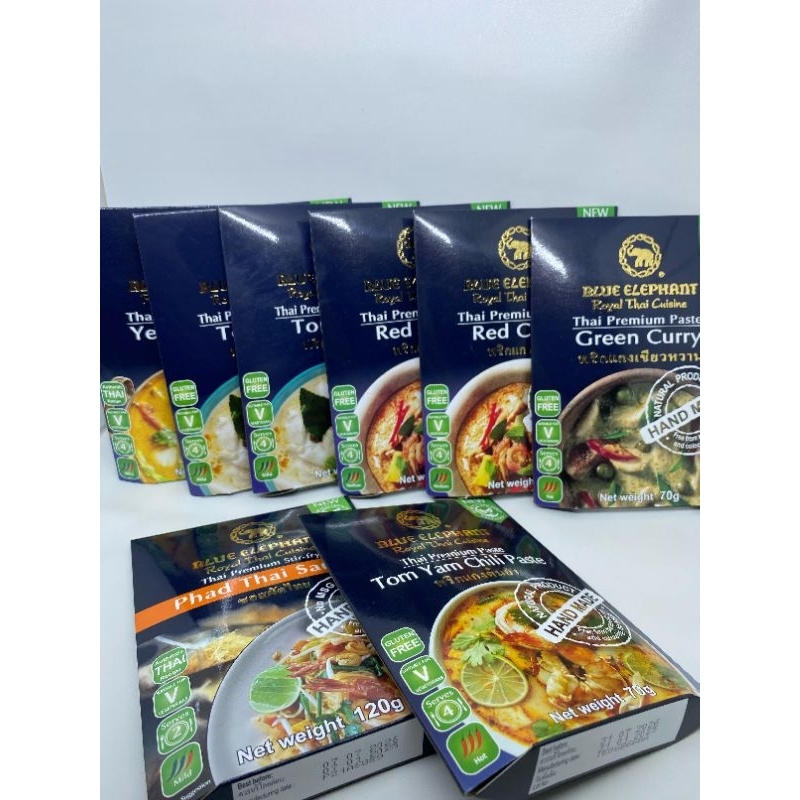 

BLUE ELEPHANT THAI PREMIUM PASTE GREEN CURRY / RED CURRY / YELLOW CURRY / TOM KHA / TOM YAM CHILI PASTE / PHAD THAI SAUCE