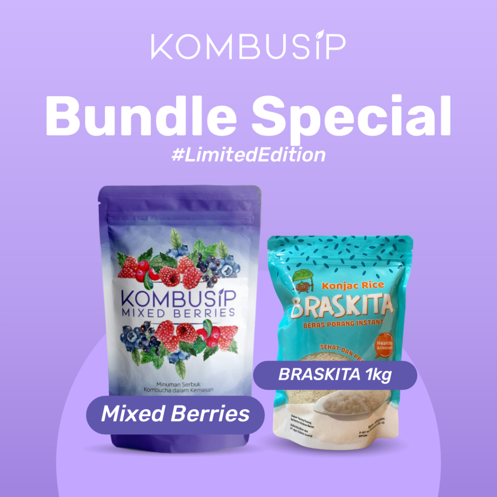 

Kombusip Kombucha Minuman Teh Serbuk 10 sachets Bundling Braskita Beras Porang 1kg