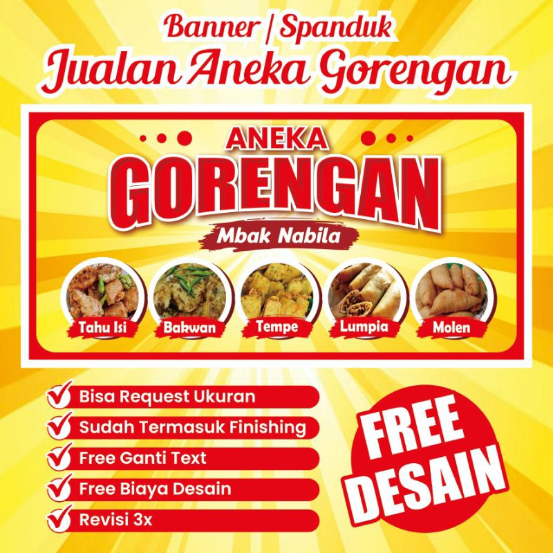BANNER SPANDUK JUAL ANEKA GORENGAN DESAIN UNIK TERBARU LENGKAP