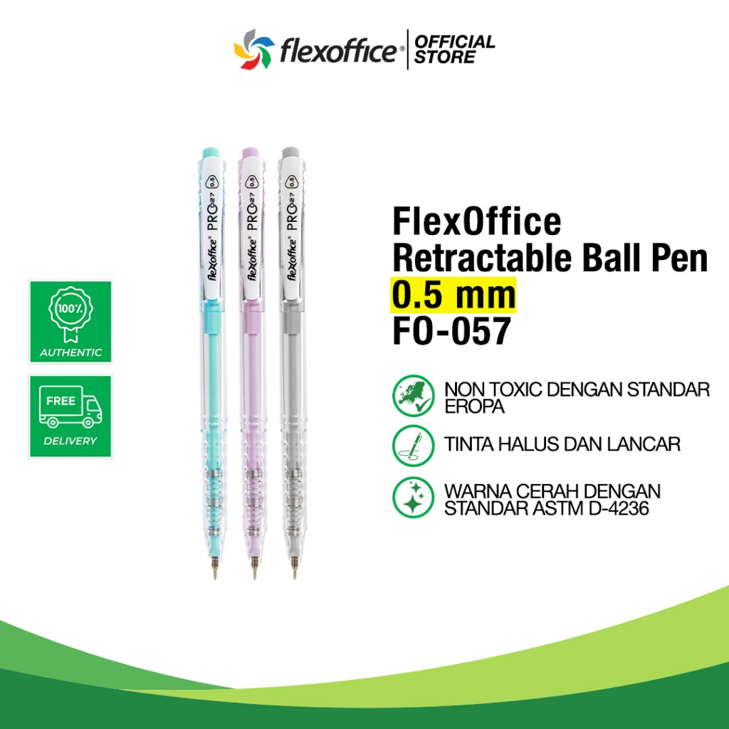 

FLEXOFFICE RETRACTABLE BALL PEN FO-057 0.5mm HITAM pen design baru tinta lancar pastel cantik