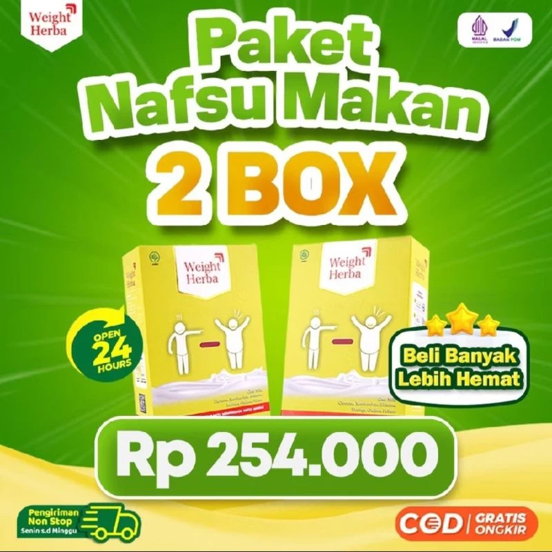 

Weight herba Paket 2 Box -Susu Penambah Berat Badan Isi 200 Gram Herbiology