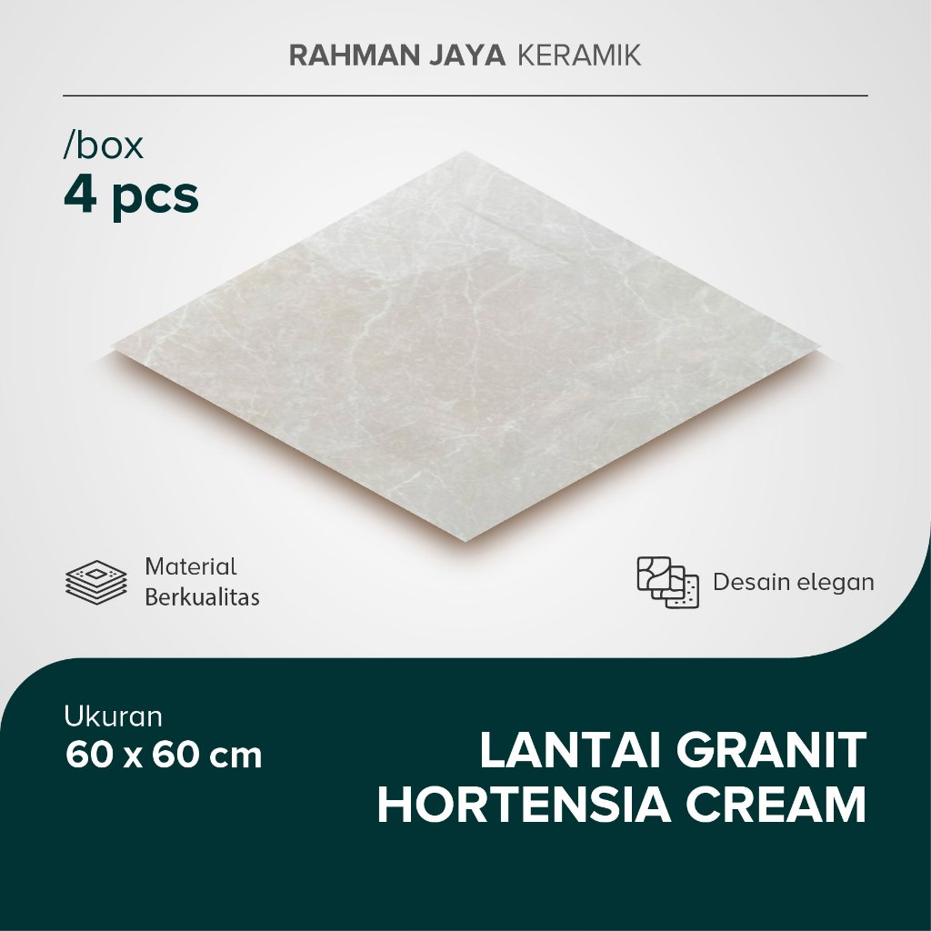 Granit Lantai 60x60 Hortensia Cream Keramik Lantai Ruangan Glossy Merek Mulia Grade A Isi 4pcs