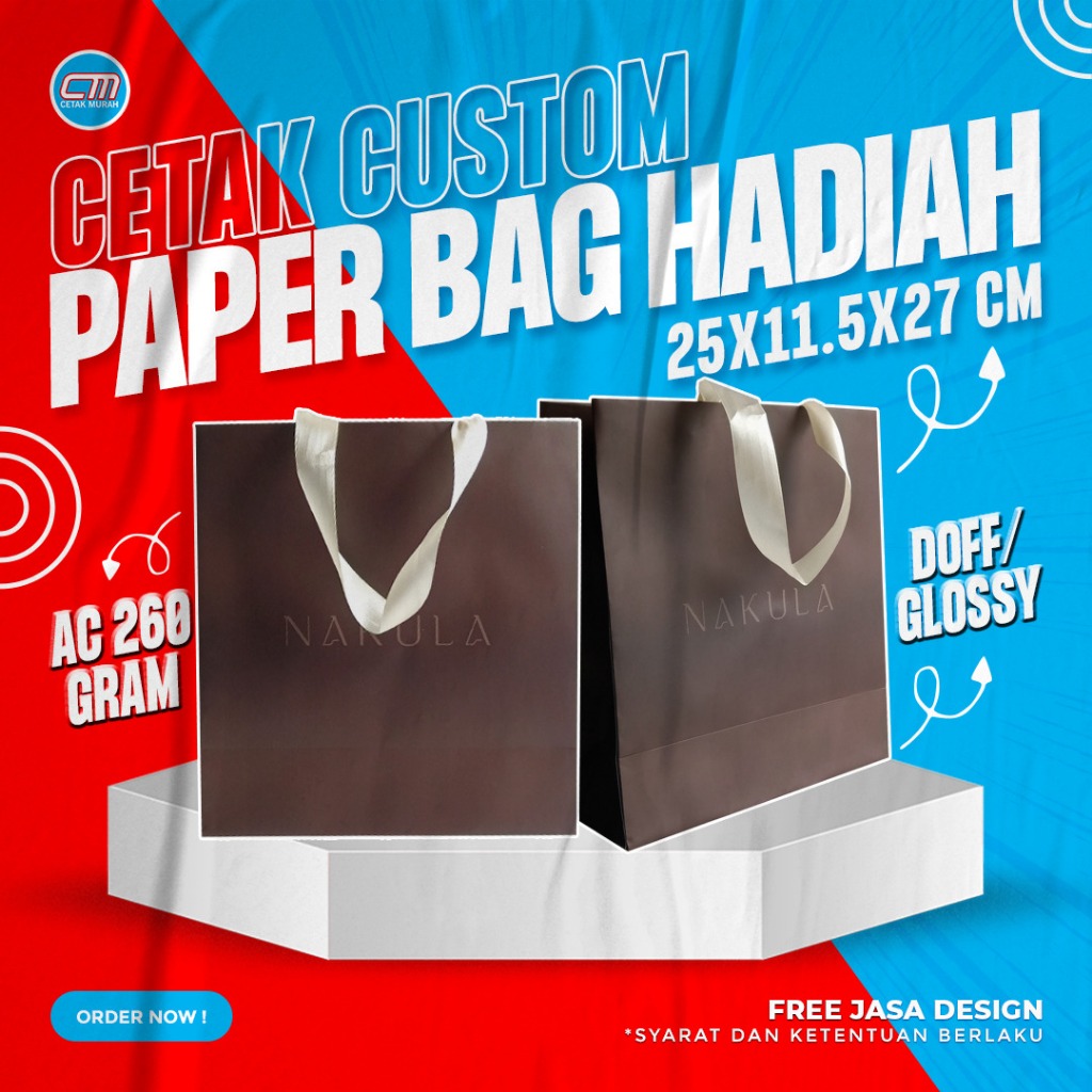 

Paperbag Hadiah Custom Ukuran 25 x 11,5 x 27 Cm
