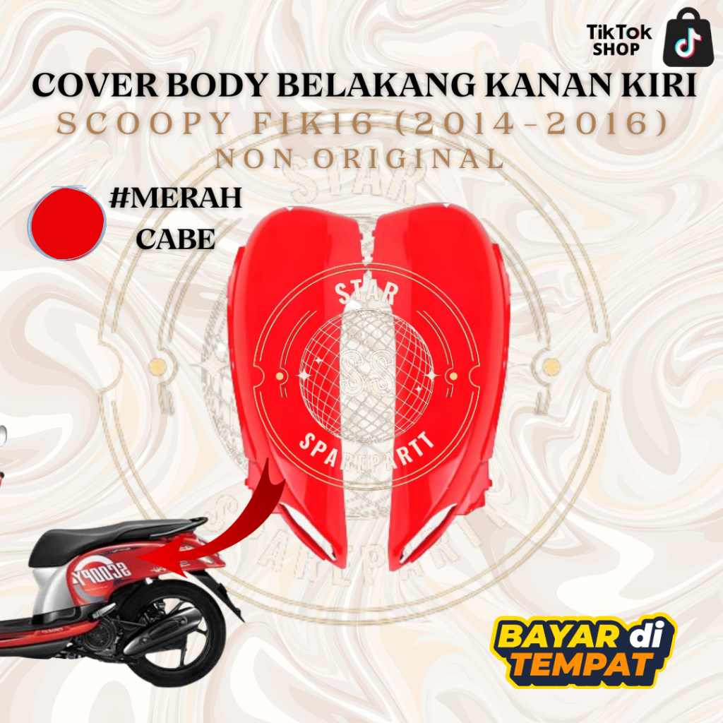 Cover Body Belakang SET Kanan-Kiri Scoopy FI K16 (2014-2016) Merah Cabe-Non Original BERKUAITAS