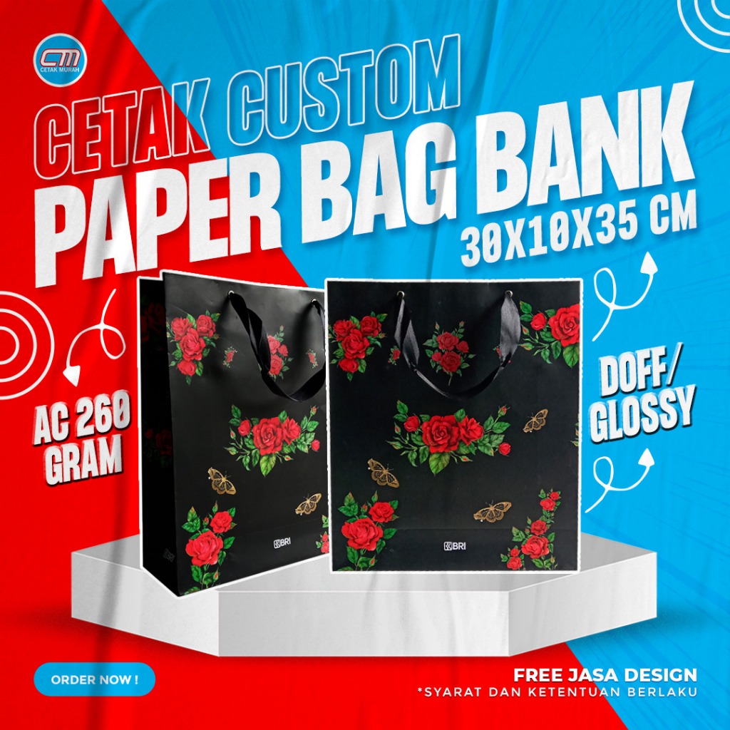 

Paperbag Bank Custom Ukuran 30 x 10 x 35 Cm