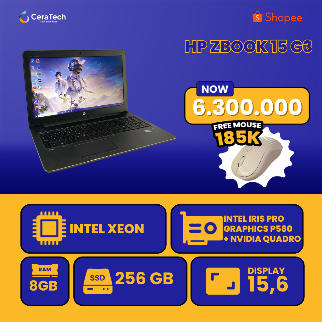 HP ZBOOK 15 G3 INTEL XEON RAM 8 GB SSD 256 GB