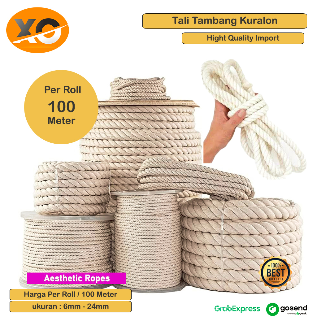 

Tali Tambang Sedang 16mm - 24mm Bahan Kain Kuralon Tali Tambang Katun Per Roll Tali Kuralon Putih Guralon Super Kuat Tali Ikat Barang Tali Tarik Tambang Bahan Katun Premium