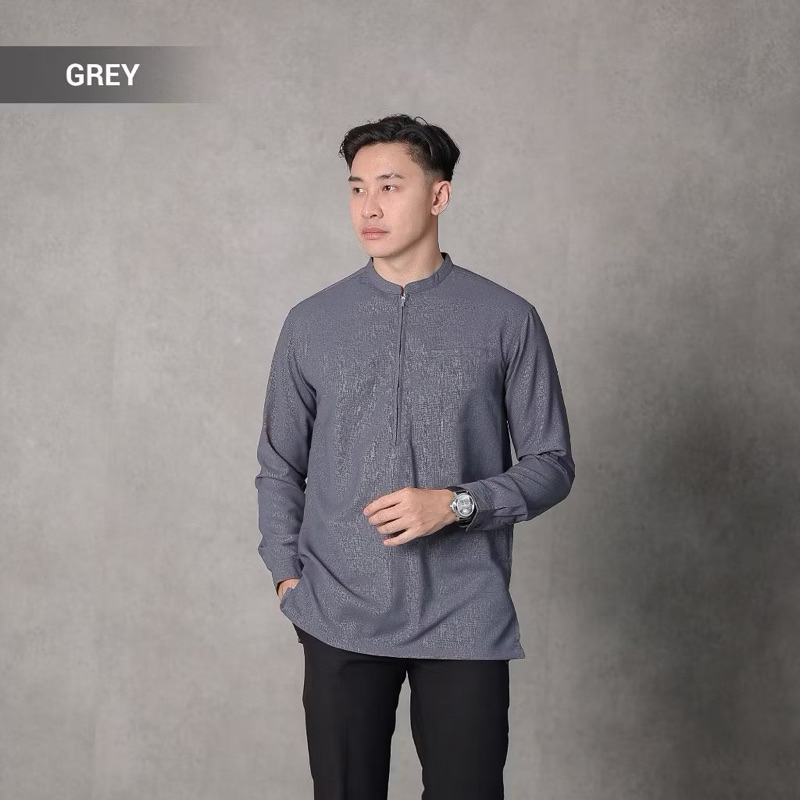 BROGUY KEMEJA KOKO PANJANG GREY size M