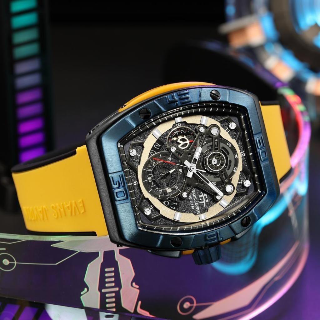 Big Sale  Jam Tangan Pria Evans Jayden 9549 Rubber Silicon Kaca Sapphire Water Resistant 5ATM