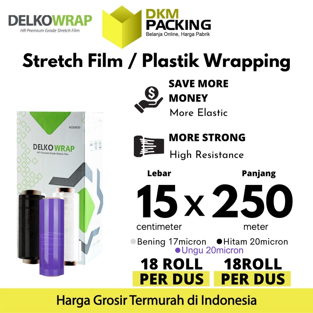 

Stretch Film Wraping 15cm x 250m Plastik Wrapping DELKO WRAP PREMIUM TERMURAH / DUS OJOL