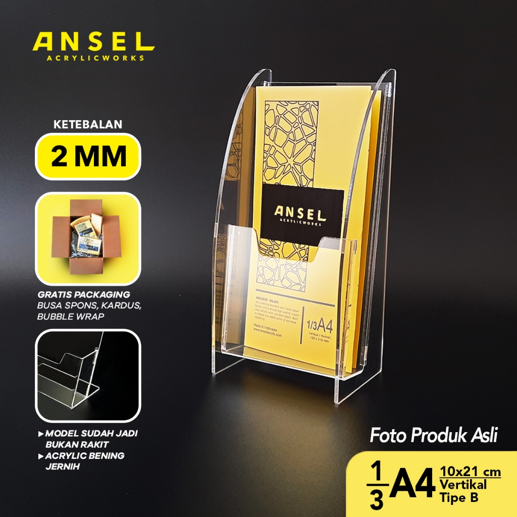 

ANSEL Tempat Brosur Akrilik / Acrylic Flyer Holder - 1/3 A4 - Tipe B Bening