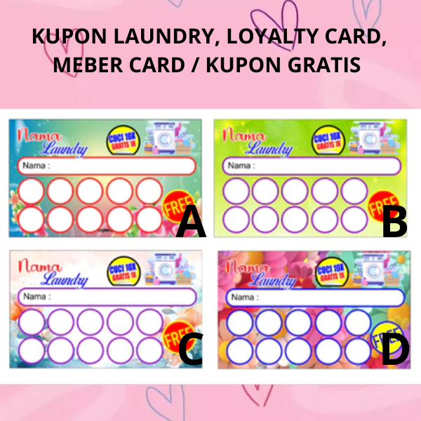 

ISI 100 LEMBAR KUPON LAUNDRY, LOYALTY CARD, MEBER CARD / KUPON GRATIS