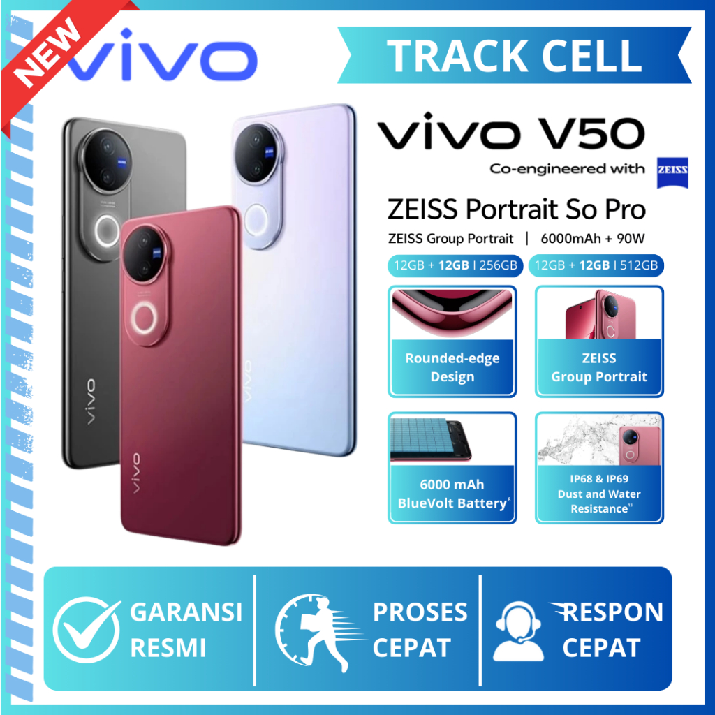 Vivo V50 5G NFC 12/256GB 12/512GB ZEISS Group Portrait HP Vivo Terbaru 2025 Garansi Resmi