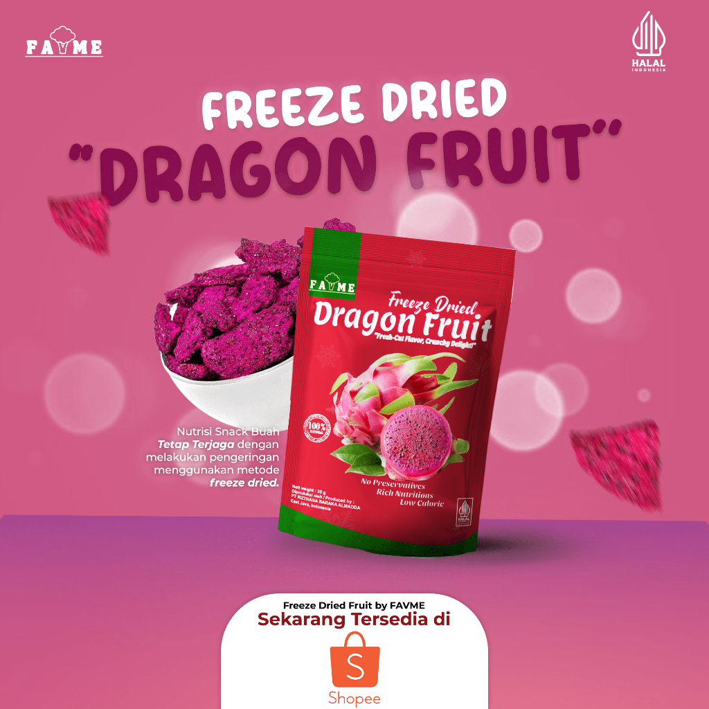

Favme Freeze Dried Red Dragon Fruit - Snack Keripik Buah Naga Merah Kering