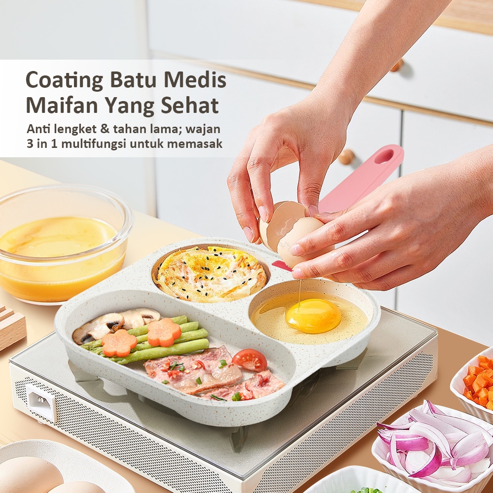 HOT DEALS [PREMIUM] freemir Teflon Sekat 3 Omelette Pan Wajan Telur Sakura Series Anti Lengket