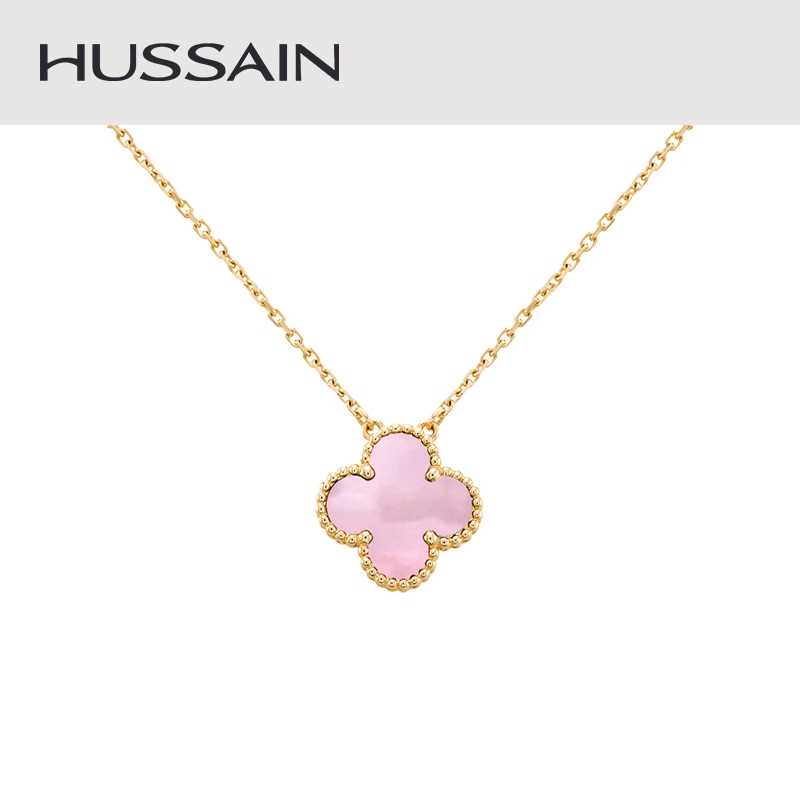 【Emas asli 18K】Kalung semanggi merah muda emas 18K — HUSSAIN