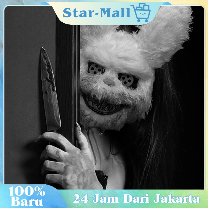 Topeng Kelinci Halloween Topeng Kelinci Berdarah Scary Rabbit Halloween Dress Up Prank Mask
