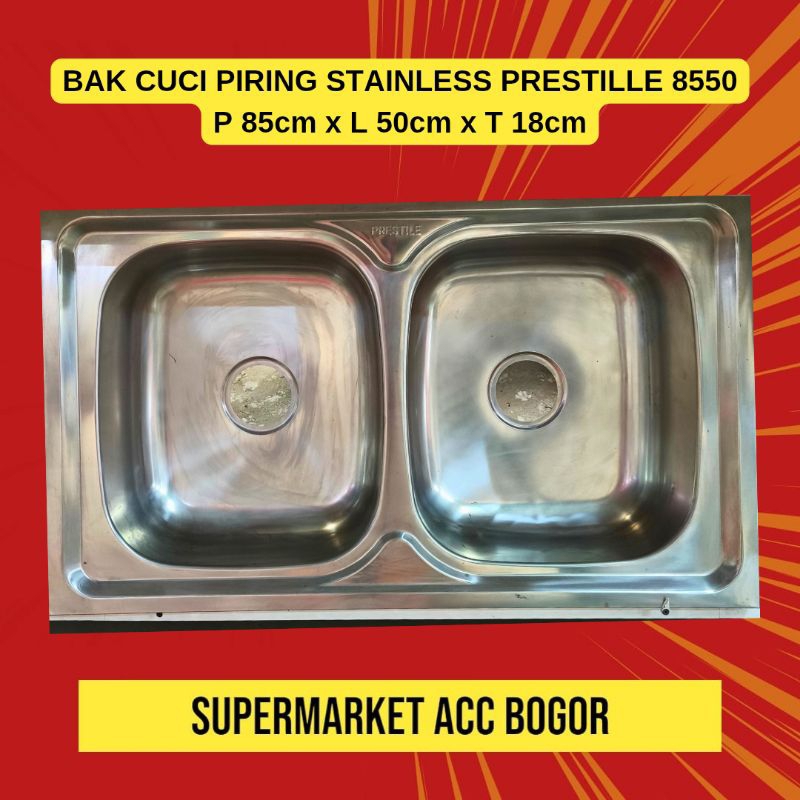 Bak Cuci Piring Prestile 8550 2 Lubang - Bak cuci piring stainless - Bak cuci piring 2 lubang