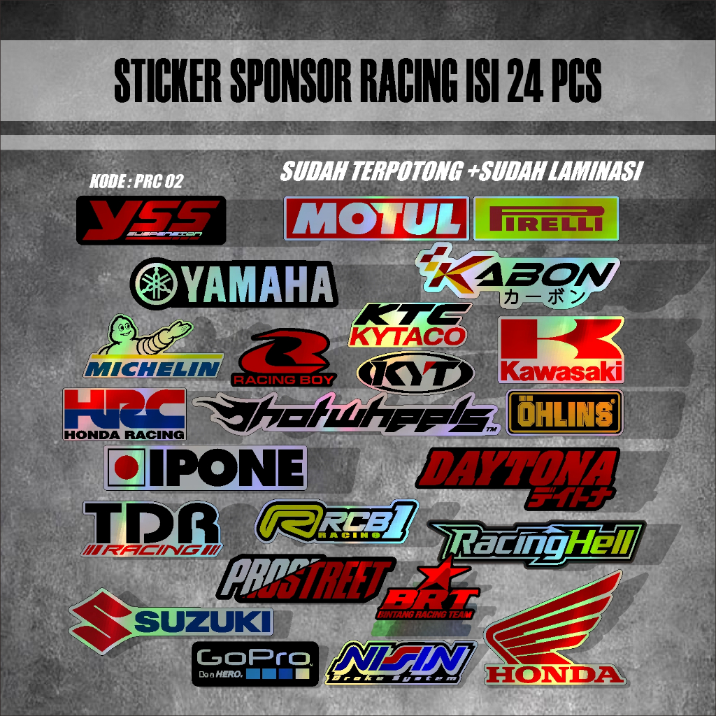 

24 PCS Sticker Pack Sponsor Racing / Sticker Sponsor / Sticker Motor / Sticker pack / Sticker Kecil2 cocok buat Motor Mobil Hp Laptop Helm Hologram Pelangi Vinyl Putih 16.CO.PRC02
