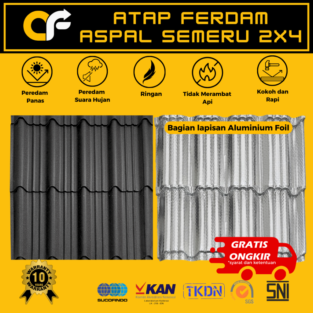 Genteng Metal Pasir Aspal Lapis Aluminium Foil Atap Peredam Panas - Atap Ferdam Tipe Semeru
