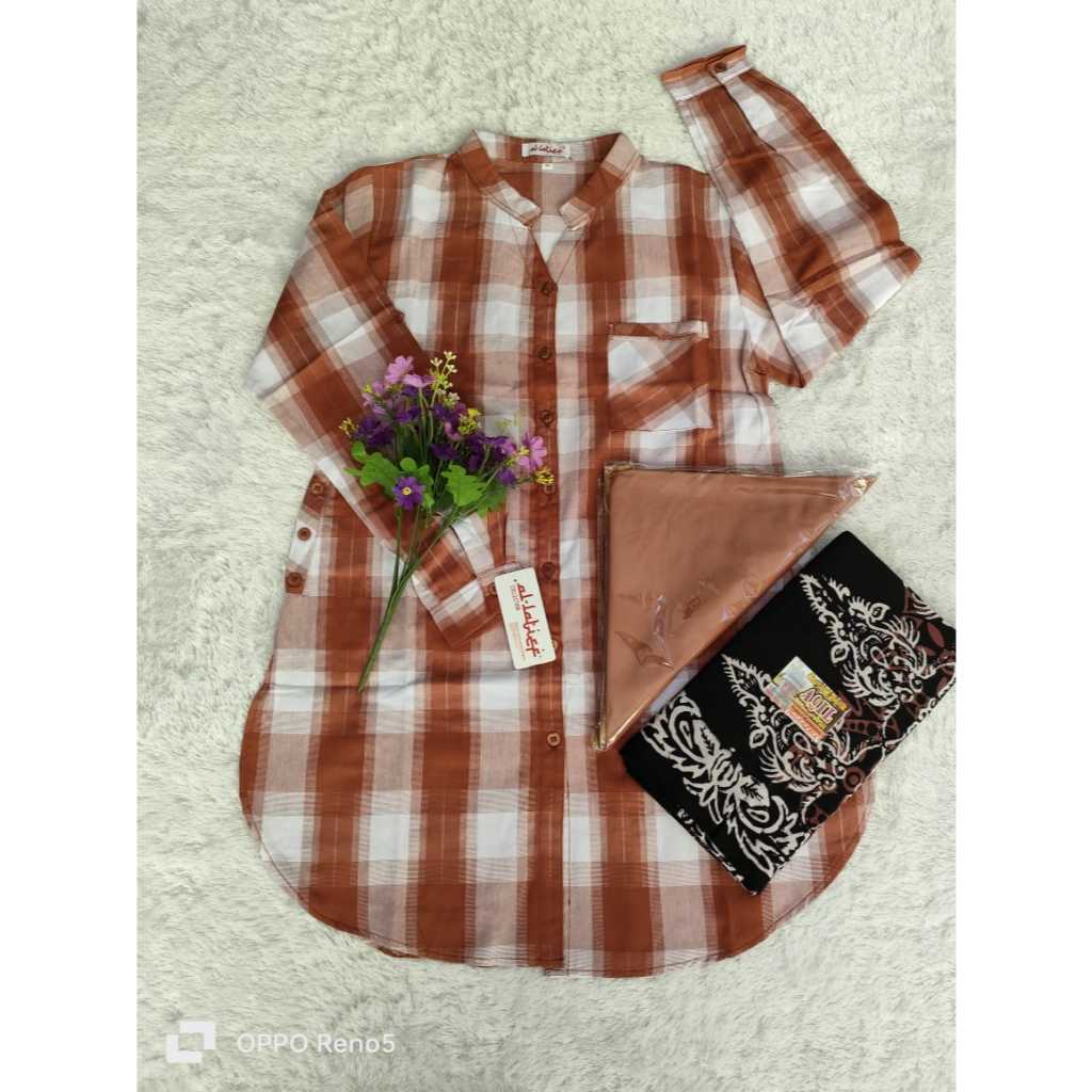 SETELAN TUNIK HARA MOTIF SALUR// SET HIJAB DAN SARUNG