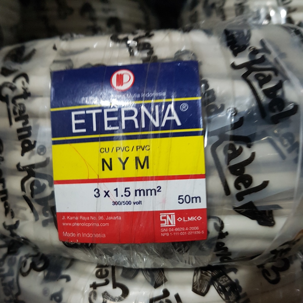 Eterna Kabel Listrik NYM 3 x 1.5 mm² Rol 50 Meter