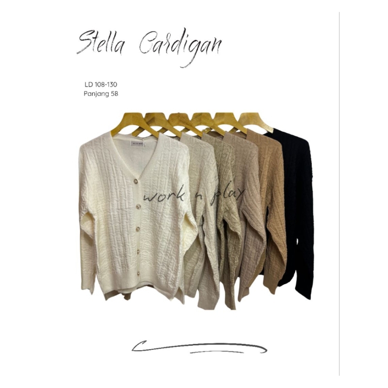 WNP - Stella Cardigan Tekstur Depan n Polos Lembut Tebal Full Kancing Pearl Aktif Lengan Panjang Mua