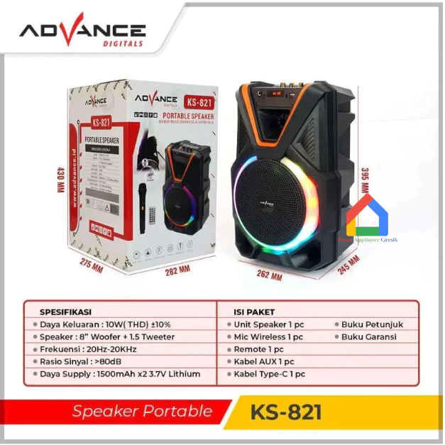 Speaker Active Portable Advance KS-821 8 Inch Free Microphone KS 821