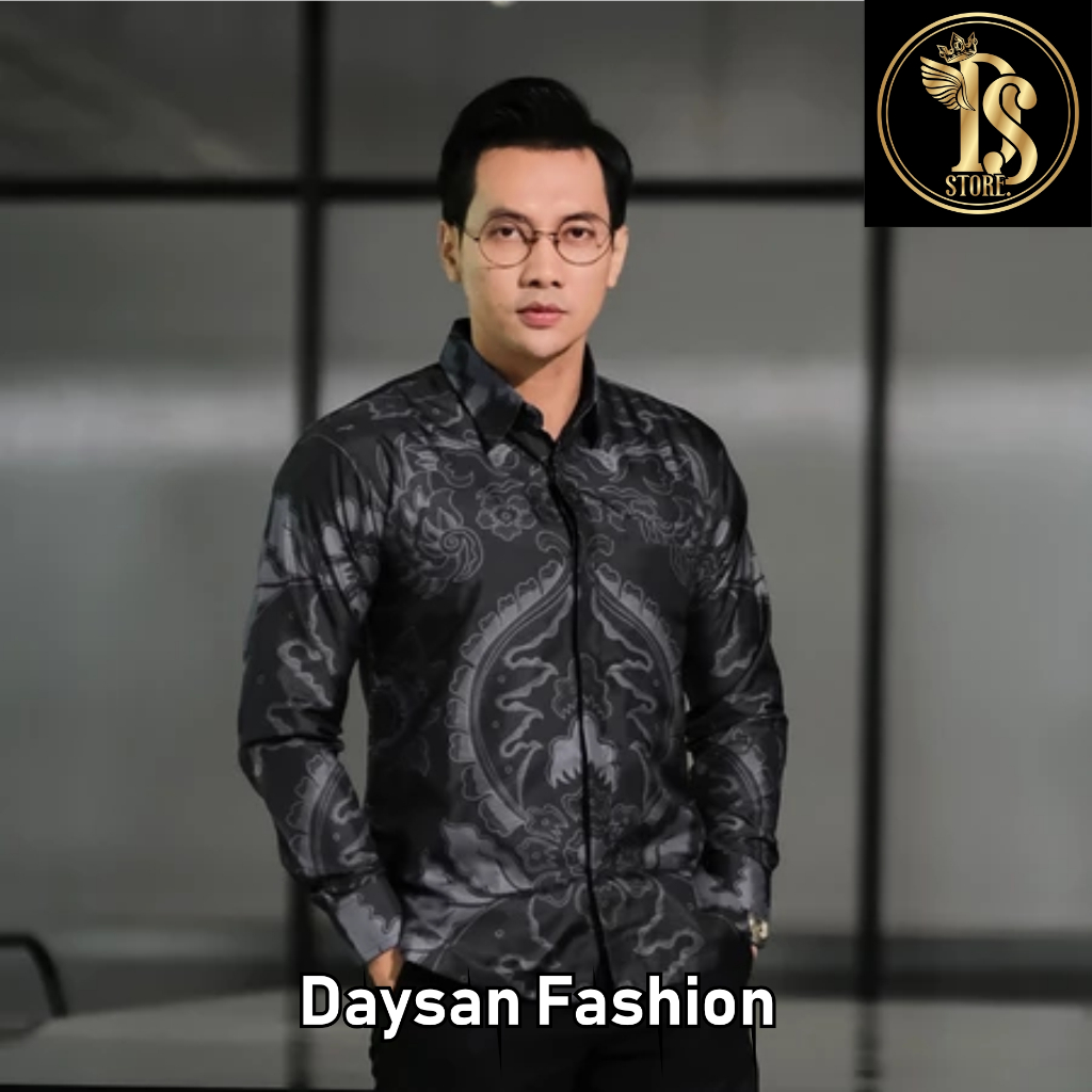 MAHKOTA ABU Baju Batik Pria Lengan Panjang Modern Premium Dewasa Batik Trend 2025 Batik Kondangan Ba