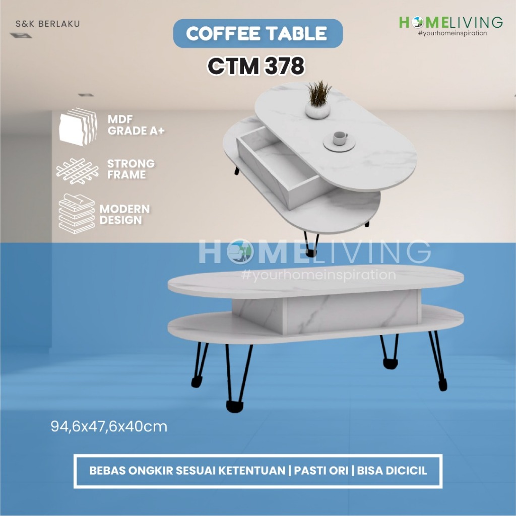 HOMELIVING FURNITURE - MEJA TAMU OVAL/PERSEGI - BAHAN MARMER