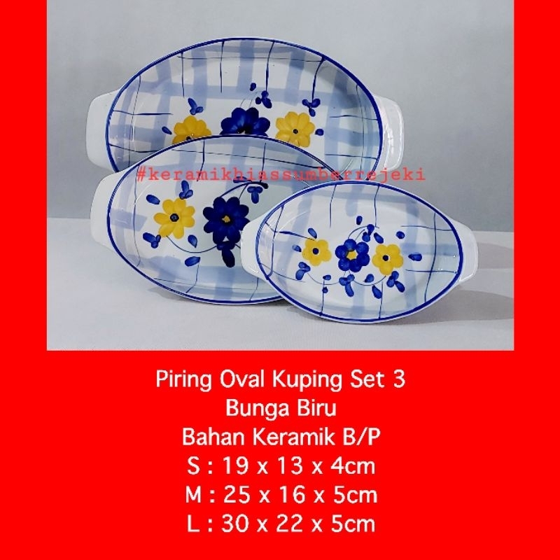 Piring Keramik Oval B/P Gb.Bunga Set3