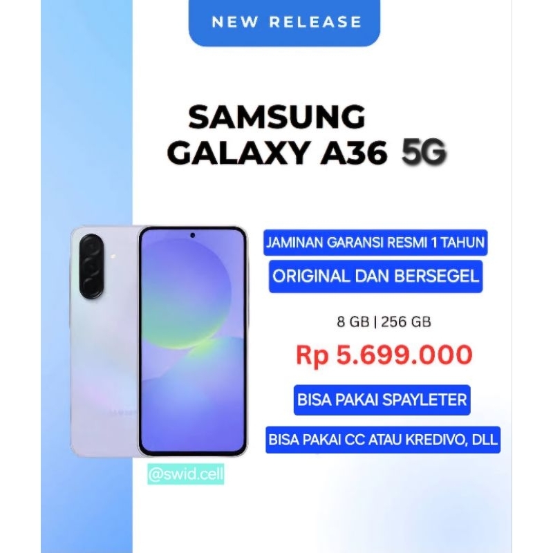 SAMSUNG A36 5G 8/256 GB (RAM 8+8GB) GARANSI RESMI 1 TAHUN ORIGINAL BARU