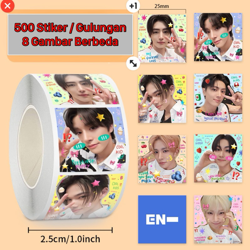 

(500 pcs)Kertas Stiker Gulung EN Lucu 8 Pola Beda