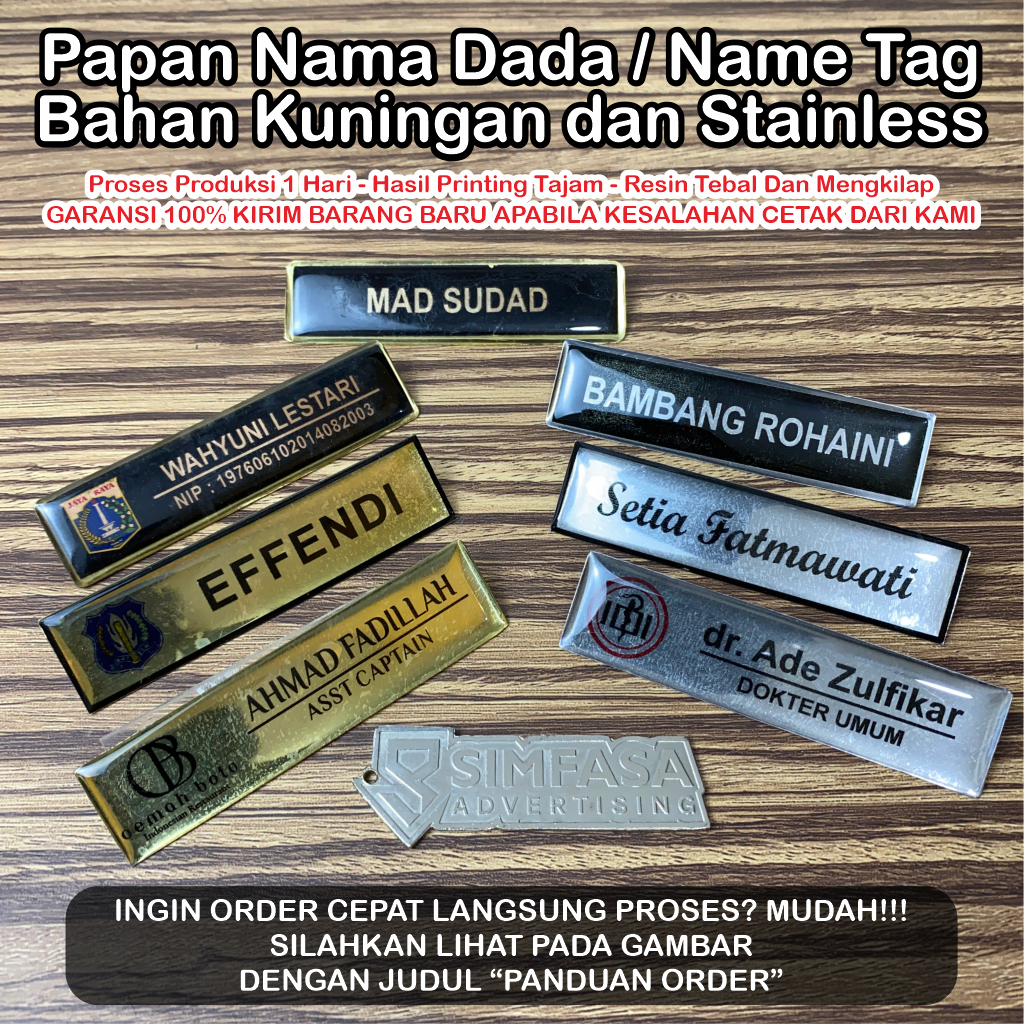 

Papan Nama Dada Kuningan/Stainless | Name Tag Custom | Nama Dada Stainles Kuningan | Simfasa