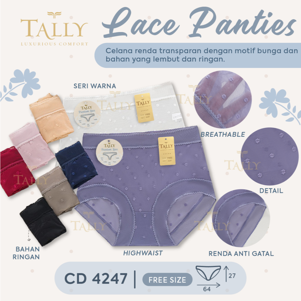 Cd Wanita Tally 4247 , 801 {Fit to XL-XXL} Brukat Renda | Cd Transparan |tp